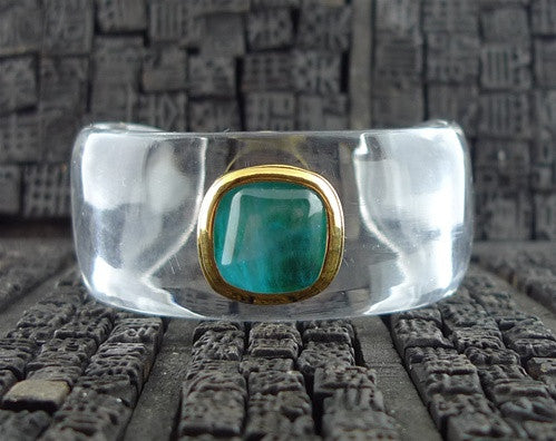 Robert Goossens Green Stone in Gold Bezel on Clear Resin Cuff