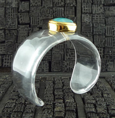 Robert Goossens Green Stone in Gold Bezel on Clear Resin Cuff