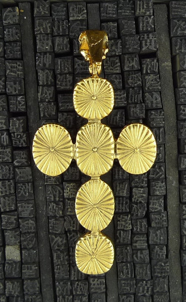 Robert Goossens Cross Pendant with Blue Cabochon Stones in 24K Yellow Gold Vermeil