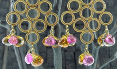 Julie Baker 18k Yellow Gold Tube Chain w/ 22k Chandelier and Citrine and Pink Tourmaline Briolettes