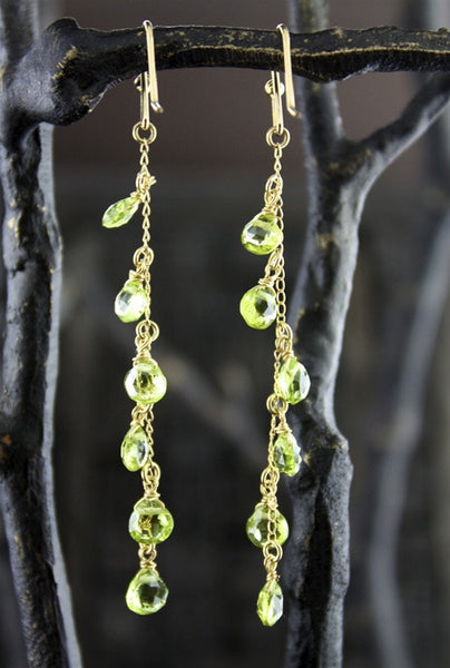 Peridot Line Earrings in 14K Yellow Gold