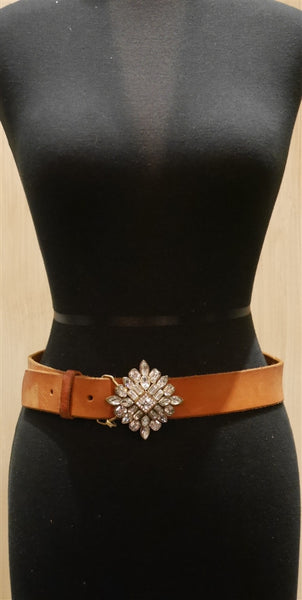 B-Low The Belt Crystal Buckle on Cognac Leather Belt