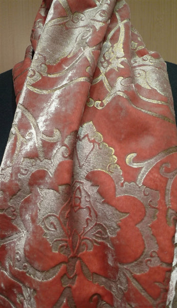 Corem Rose Venetian Silk Velvet Hand Painted Scarf with Tassels