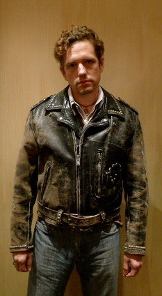 Great China Wall Motorcycle Studded Leather Jacket with Skeleton