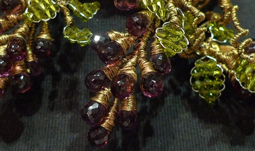 Mindy Lam Amethyst Swarovski Crystal Grape Clusters on Bronze Wire Necklace