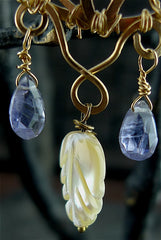 Kuumba Iolite and Carved Mother of Pearl Earrings