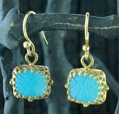 Becky Kelso Small Blue Chalcedony Drop Earrings in 14K Yellow Gold