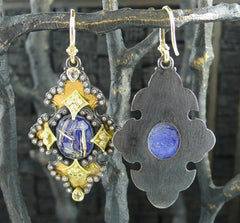 Armenta Iris Diamond and Lapis Earrings in 18K Yellow Gold and Midnight Silver