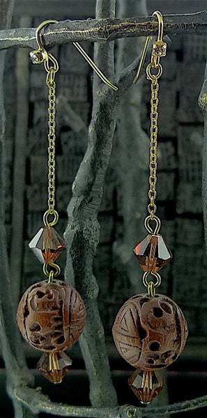 Pat's Carved Wooden Drop Earrings