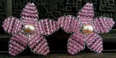 Mindy Lam Large Flower Pink Swarovski Earrings
