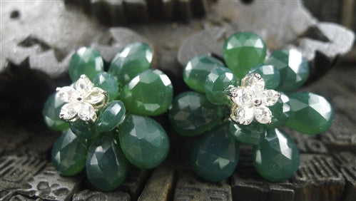 Siman Tu Green Chalcedony Flower Earrings