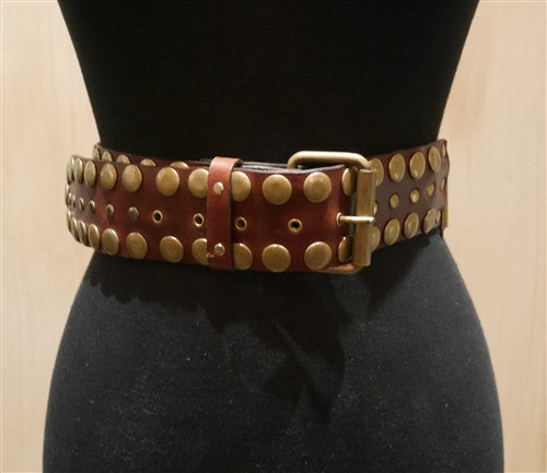 Continental Leather Fashion Leather Studded Belt-Brown