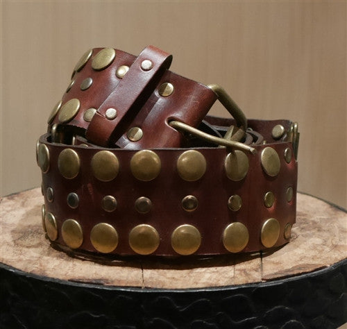 Continental Leather Fashion Leather Studded Belt-Brown