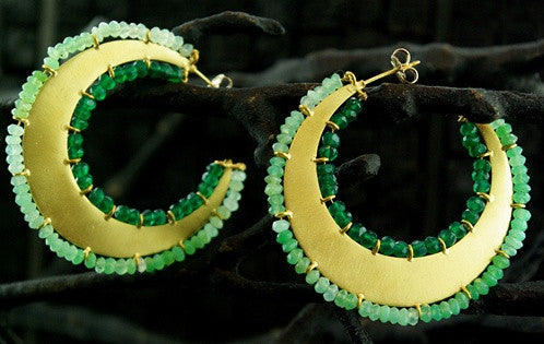 Vanessa Montiel Gold Green Crystal Hoop Earrings