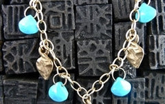 Kamofie 14K Yellow Gold Leaf Charms and Turquoise Necklace