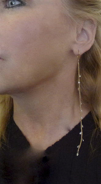 Lorraine Schwartz Diamond Briolette Line Style Earrings in 18K Yellow Gold