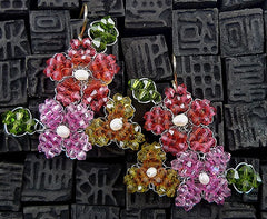 Mindy Lam Multi Colored Swarovski Crystal Flower Earrings