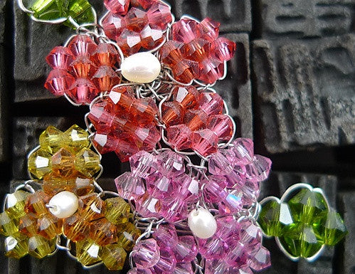 Mindy Lam Multi Colored Swarovski Crystal Flower Earrings
