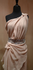 Jenny Packham Nude Grecian Goddess One Shouldered, Jeweled Silk Gown