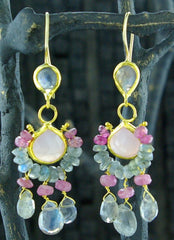 Nava Zahavi 24K Yellow Gold, Rose Quartz and Labradorite Earrings