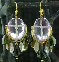 Gabrielle Sanchez 18K Yellow Gold, Amethyst with Faceted Multi Tourmaline Drop Earrings