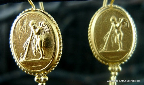 Extasia Pate De Verre Gold Plated Intaglio with Bronze Pearl Drop Earring