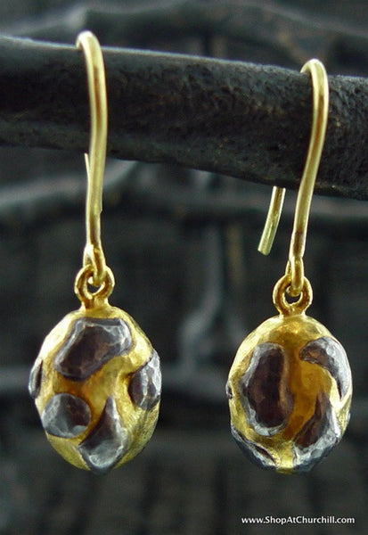 Yossi Harari 24K Yellow Gold and Oxidized Gilver Libra Drop Earrings