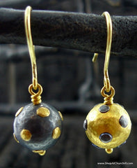 Yossi Harari 24K Yellow Gold and Blackened Gilver Libra Freckle Drop Earrings