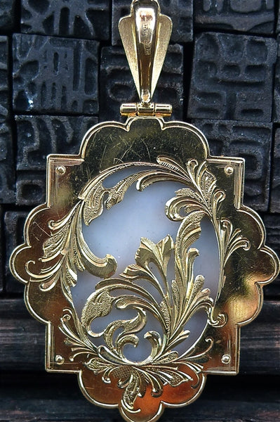 Russian MicroMosaic Madonna & Child Pendant in 18K Yellow Gold and Diamonds Necklace
