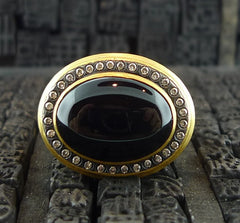 Yossi Harari 24K Gold Janie Onyx and Pave Diamond Ring