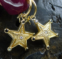 Julez Bryant 14K Yellow Gold, Black and White Diamond Sheriff's Star Earrings