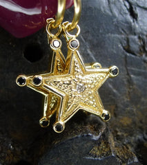 Julez Bryant 14K Yellow Gold, Black and White Diamond Sheriff's Star Earrings