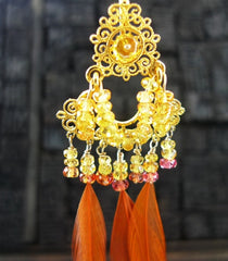 Pade Vavra 18K Yellow Gold with Orange Sapphire and Feather Earring