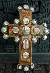 Venetian Micromosaic Cross in 18K Yellow Gold and Diamonds