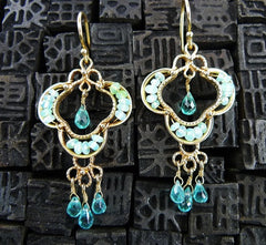 Becky Kelso 14K Yellow Gold, Blue Topaz, and Chalcedony Earrings