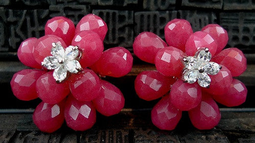 Siman Tu Ruby and CZ Flower Earring in Simulated Ruby