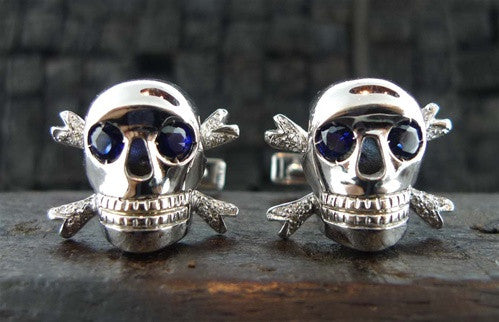 Atelier Minyon 18K White Gold and Sapphire Skull Cufflinks