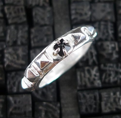 Wendy Nichol Waverly Silver Pyramid Stud Stack Ring with Pyramid Shaped Onyx Stone