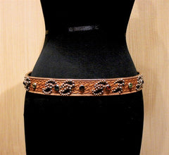 B-Low the Belt Western Basketweave Tooled and Studded Western Belt with Multi Colored Crystals