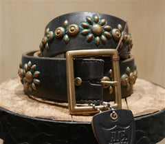 Hollywood Trading Company Turquoise and Gold Jeweled Brown Leather Belt