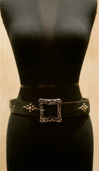 B-Low The Belt Silver Studded Square Buckle Black Belt