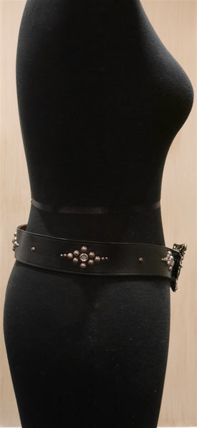 B-Low The Belt Silver Studded Square Buckle Black Belt