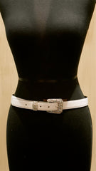 Continental Leather Fashion White Jeweled Skinny Belt