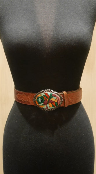 Navajo Native Stone Inlaid Sterling Silver Buckle and Belt