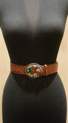 Navajo Native Stone Inlaid Sterling Silver Buckle and Belt