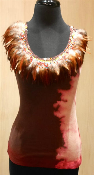 Post Vegas Multi Colored Tribal Feather/Beaded Tank