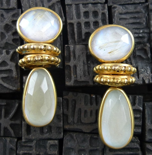 Steven Vaubel 18K Yellow Gold Vermeil and Rainbow Moonstone Earrings