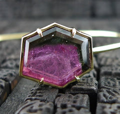 Jemma Wynne Limited Edition 18K Gold  Large Geometric Tourmaline & Round Diamond Bangle Bracelet