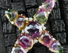 Jemma Wynne 18K Yellow Gold and Bicolor Watermelon Tourmaline Cross Pendant