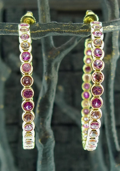 Jemma Wynne Large Pink Sapphire & Tourmaline Hoop Earrings, 18K Yellow Gold